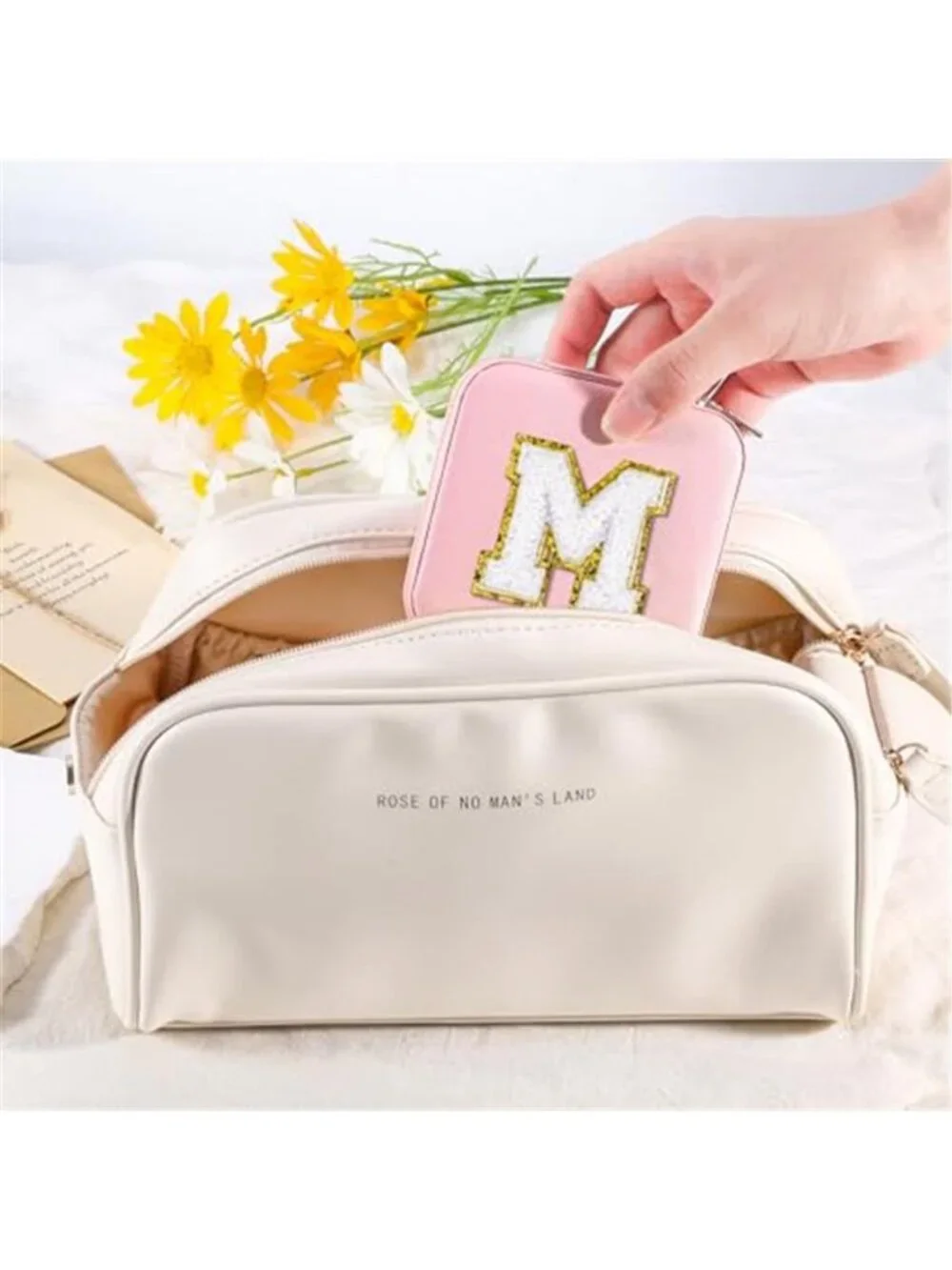 Initial Travel Jewelry Box Organizer Mirror Case PU Leather Storage Pink